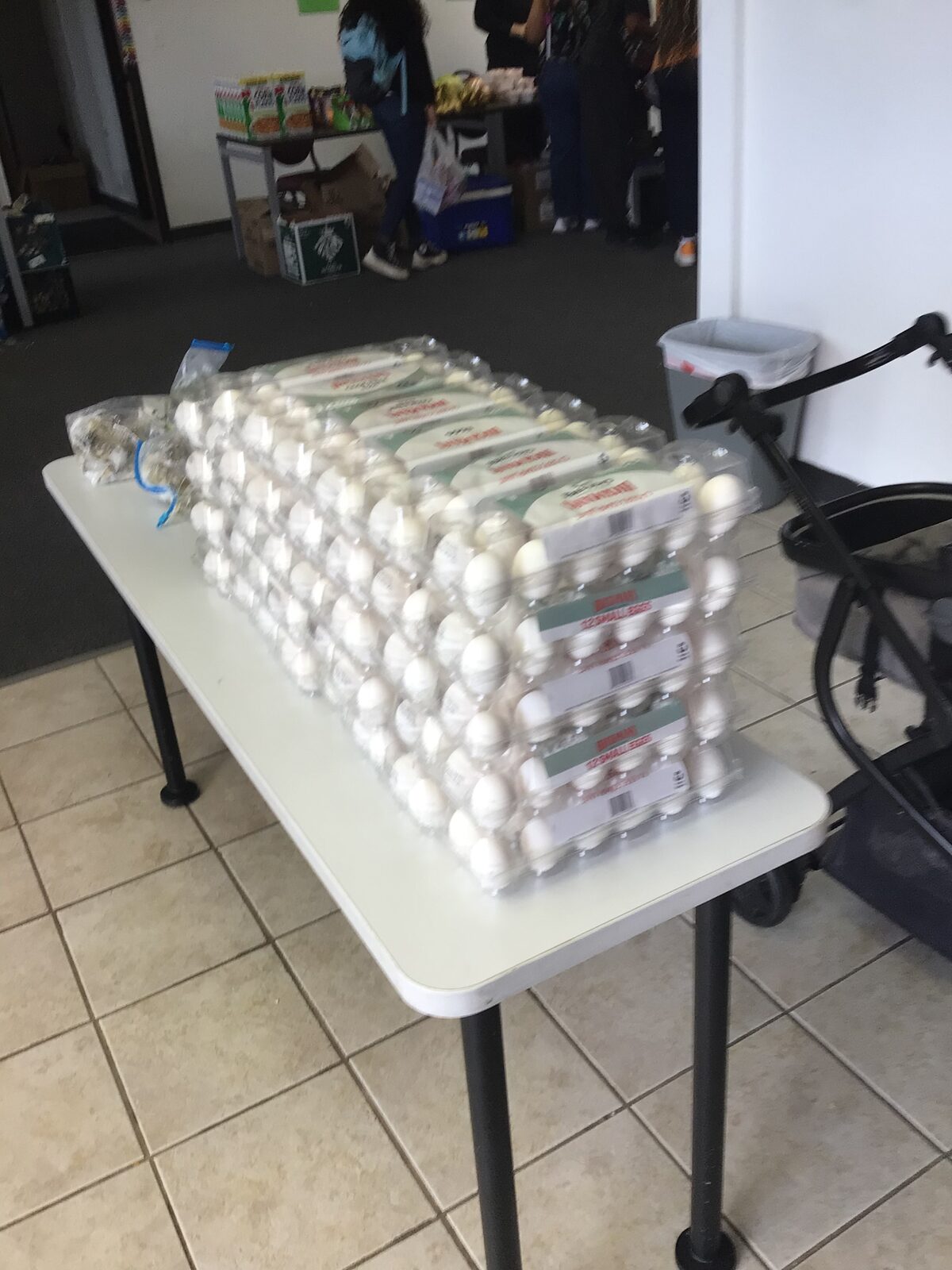 Cartons of eggs ready to be distributed to families in need